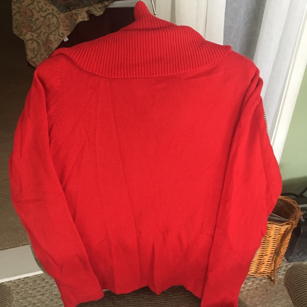 Red cashmere cowl neck sweater